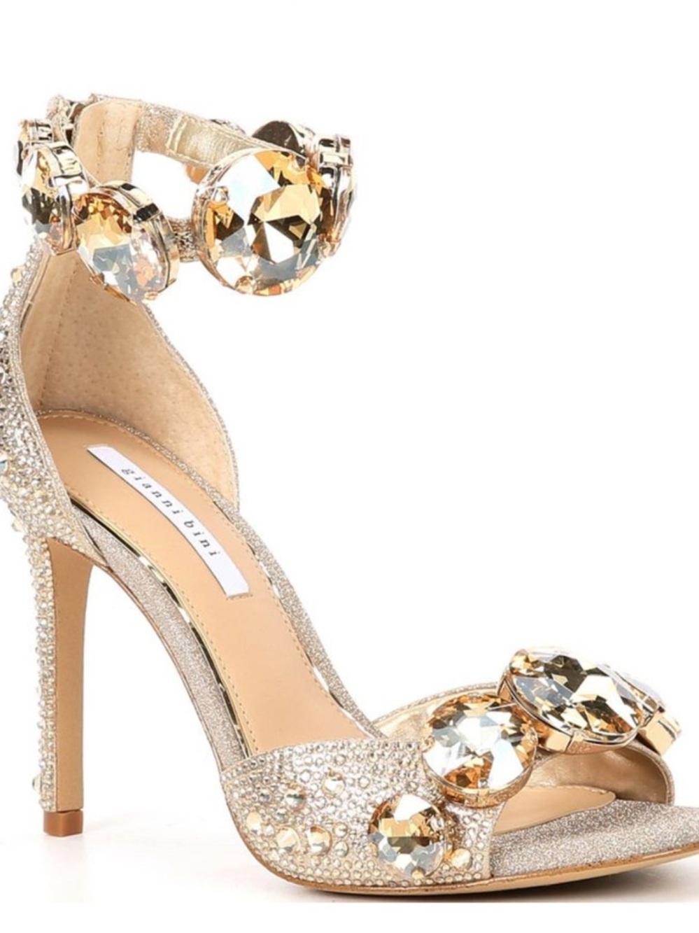 Ganni Metallic Gold Jeweled Ankle-Strap High Heels